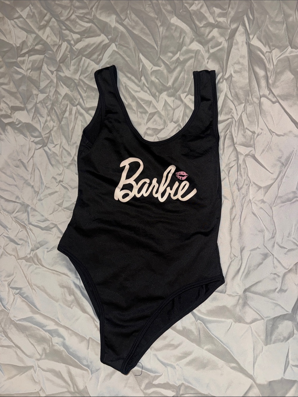 Barbie Black One-Piece Swimsuit with Pink Script Logo